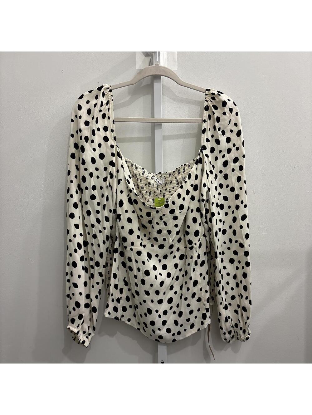Reformation Black and White Polka Dot Puff Sleeve Top